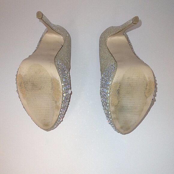 LAUREN LORRAINE CRYSTAL GOLD CINDERELLA BLING CRYSTAL HIGH HEEL SHOES - SIZE 7 - Picture 8 of 11